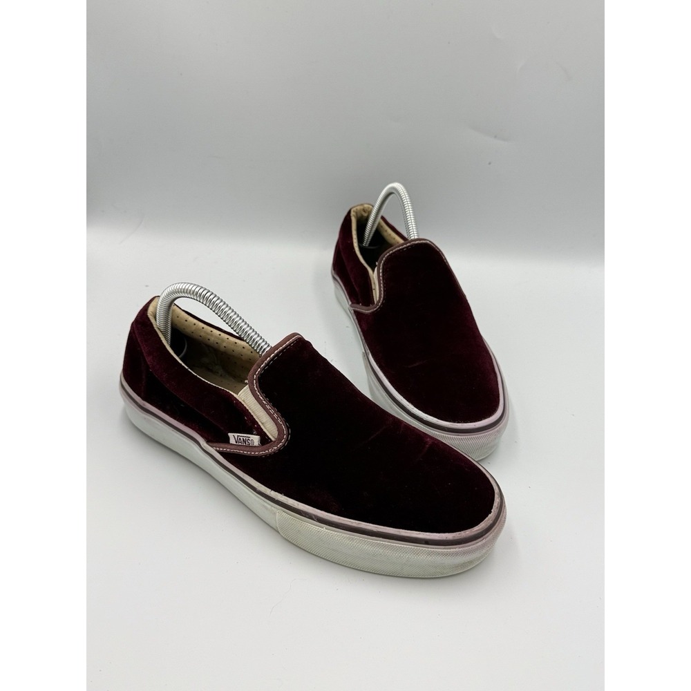 VANS Velvet Slip-On Shoes Women's 9 Men's 7.5 Burgundy Low Top Sneakers Casual